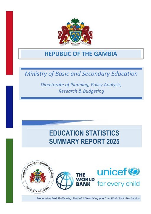 Document cover: First page of The Gambia Education Statistics Summary Report (ESSR) 2025